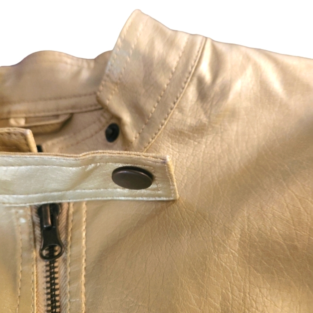 The Liberty Collection Women's Vegan Zip Up Leather Solid Gold Jacket - Picture 6 of 16